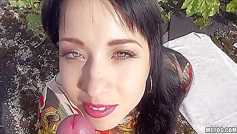 Russian teen has her pussy fucked outdoors in the backyard