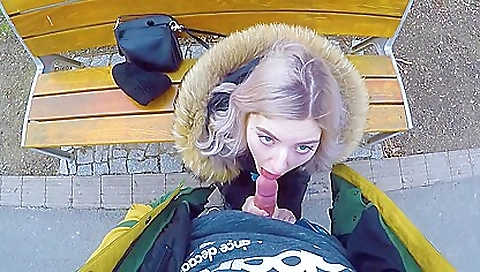 Amateur teen on a walk is getting her mouth on big cock