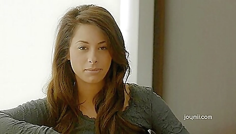 Sexy brunette masturbates with a large dildo in her pussy