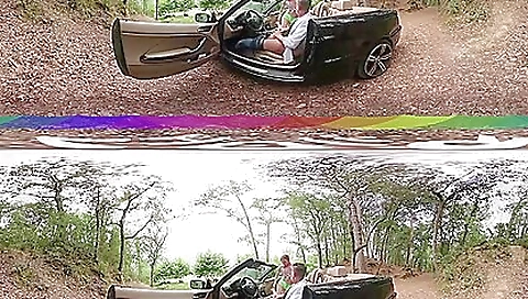 Hot brunette gets into a car and rides a dick in it