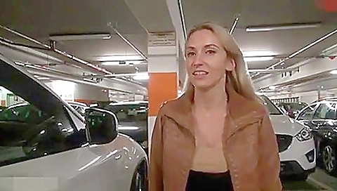 Blonde with a big round booty in the garage is fucked