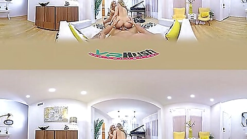 Blonde brunette and white dude fuck in vr porn video