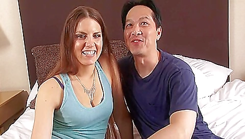 Girl with big boobs and a huge cock doing a handjob