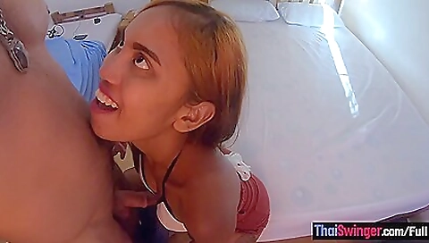 Asian teen rides a big cock outdoors in the desert