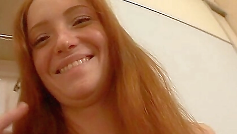 Redhead maid in lingerie gets her tits and pussy licked