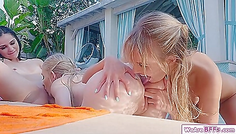 Busty lesbian sluts enjoy cunnilingus in a hot threesome