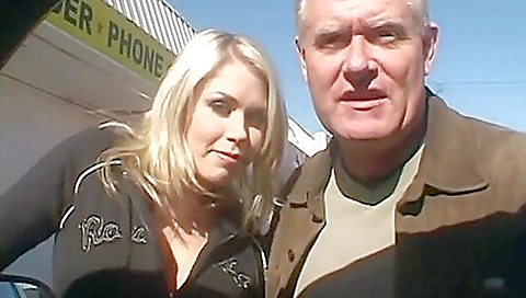 Petite blonde babe has an awesome threesome with her partner