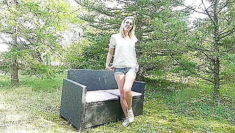 Blonde in a white top and stockings gets her pussy fucked