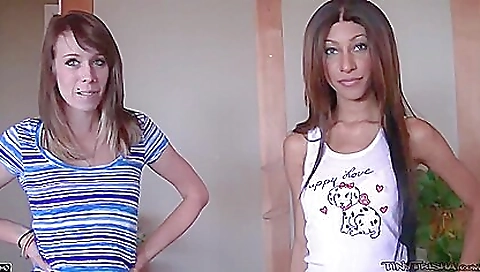 Brunette gets fucked from behind by two dicks at the same time