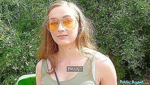 Brunette with big boobs is doing a good job outdoors