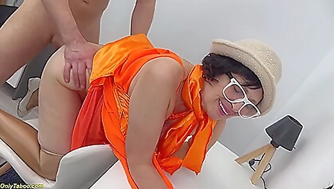 Sexy brunette granny is fucking her man with a big dick